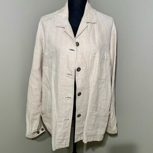 Eddie Bauer women’s size large 100% linen blazer, button front, pockets, classic